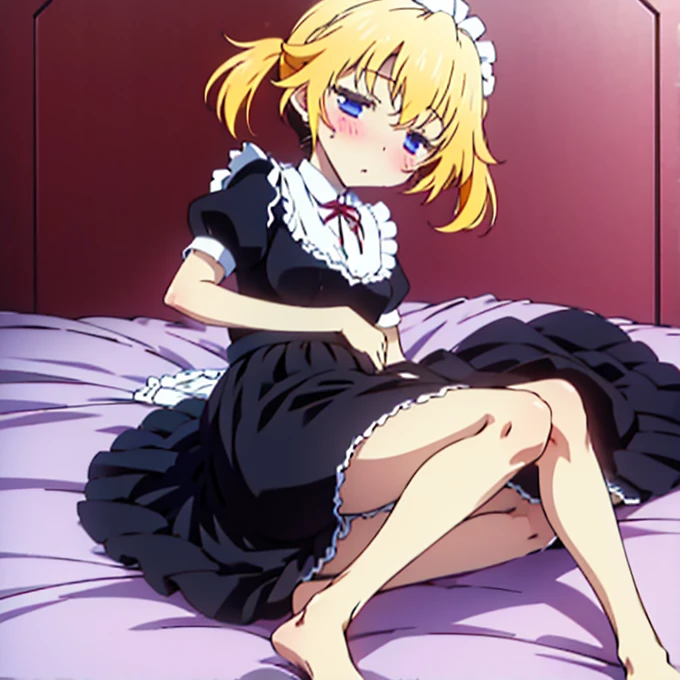 On the bed、Blonde、Maid clothes、Highest quality、No underwear、blush