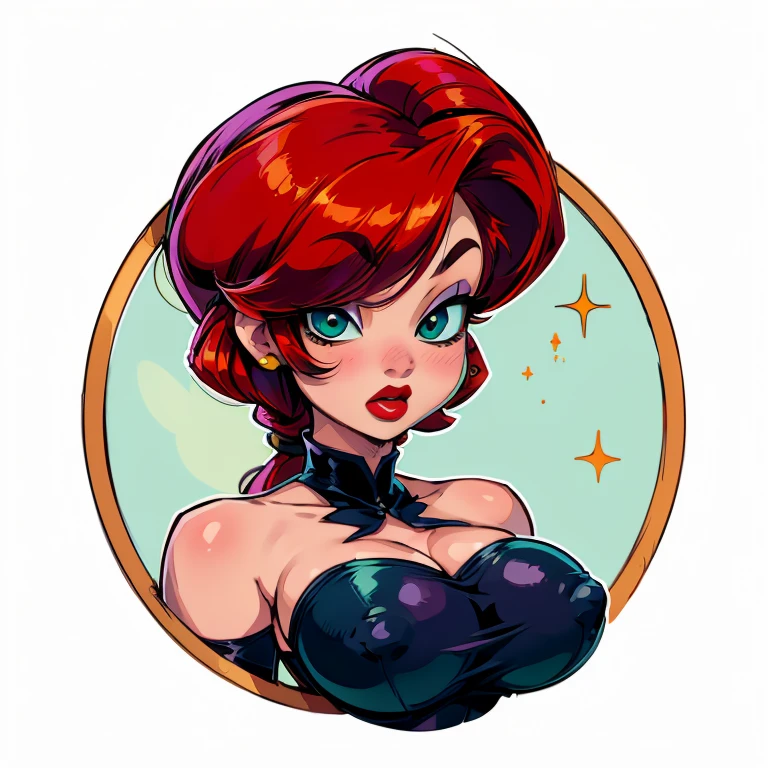 ((1girl, jessicarab, white background, long hair, large hair, clean: 1.3)), upper body, anatomically correct, simple background, cleavage, looking at the viewer, jessica rabbit, (sideless red dress, glitter dress, purple sleeve gloves, red hair, red dress) detailed eyes, perfect eyes, green eyes, pink eye make up, red lipstick, cleavage, seductive look, looking at viewer