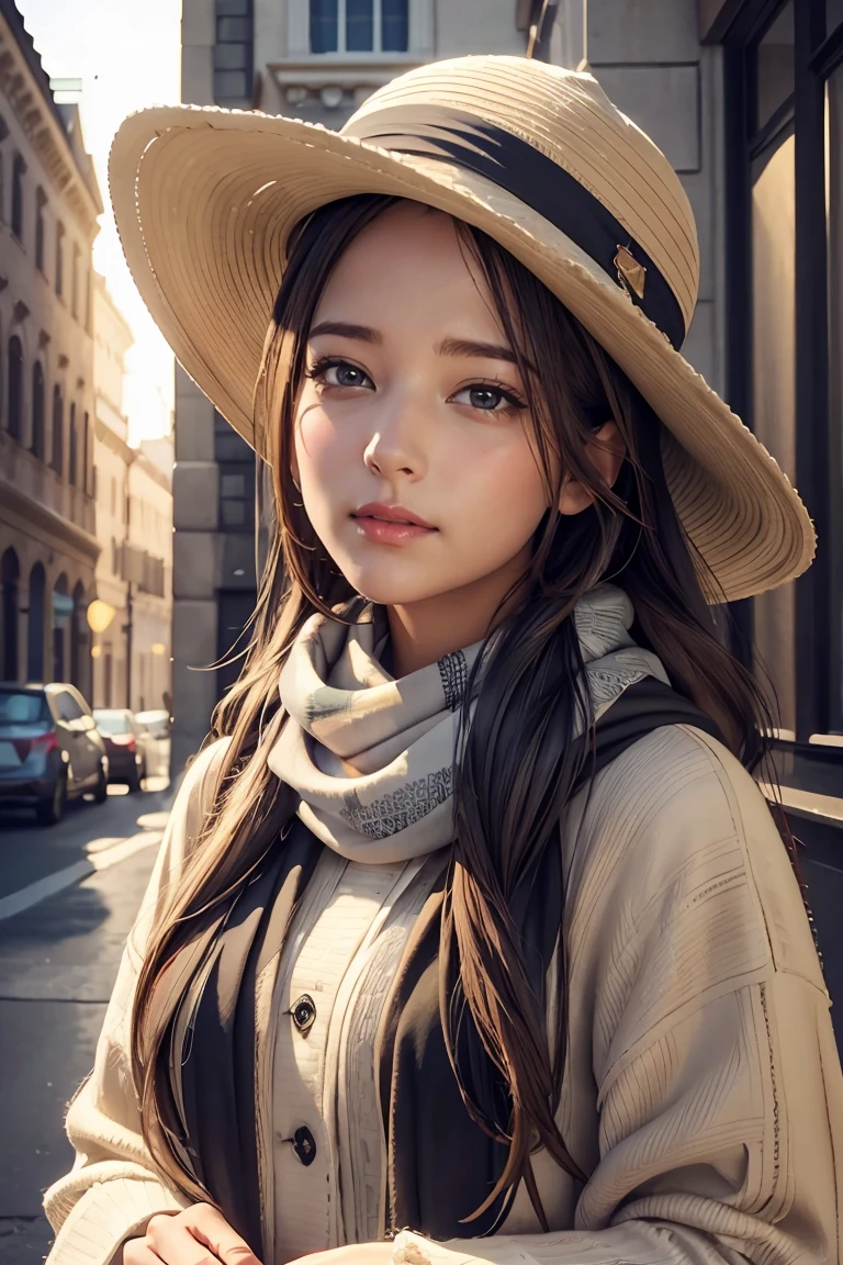 arafed woman with long hair wearing a hat and scarf, realistic digital art 4 k, realistic digital art 4k, soft portrait shot 8 k, photorealistic artstyle, photorealistic beautiful face, cinematic realistic portrait, beautiful digital artwork, realistic beautiful face, realistic artstyle, 3 d render character art 8 k, beautiful realistic face, amazing photorealistic graphics