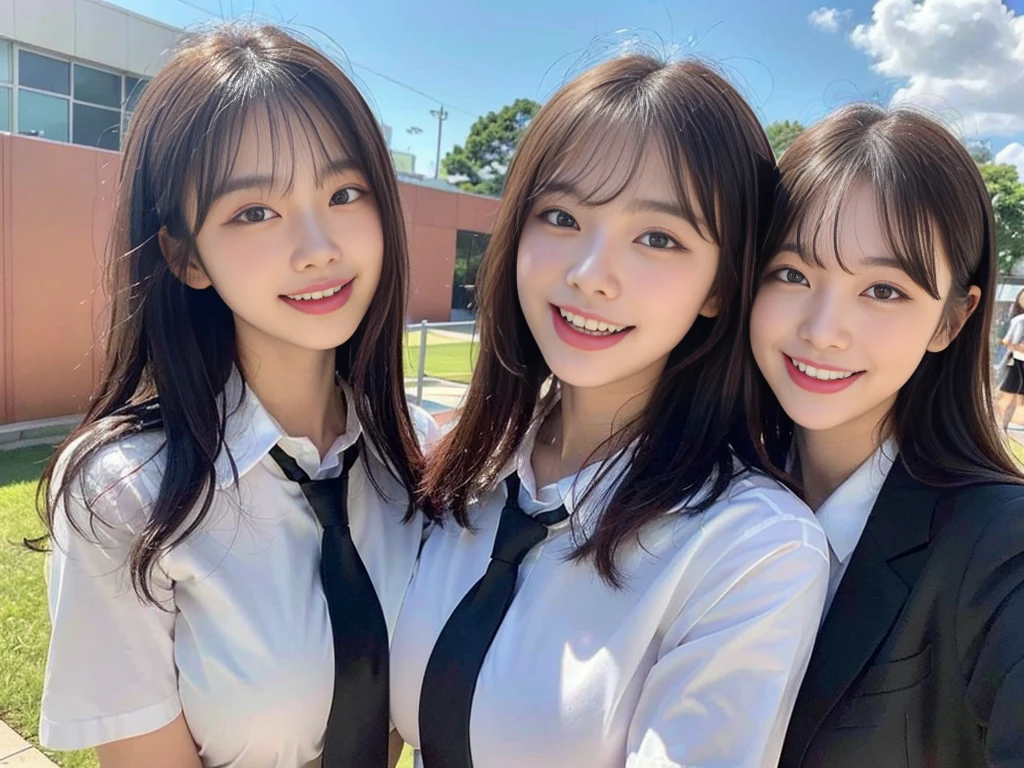 (Super cute Korean schoolgirl takes a commemorative photo with her beautiful best friend:1.2)(laughing:1.2)(Beautiful Sweat:1.1)(16K, RAW Photos, Highest quality, masterpiece: 1.2),(Her shiny, beautiful black bob hair sways softly in the wind.:1.1) Super detailed, Super Resolution, (Genuine, Genuine photos: 1.37), Portraiture, High-resolution RAW color photos, Professional photos, Very detailed, 8k wallpaper, Very detailed CG Unity 8k wallpaper, Very detailed beautiful girls, Very detailed faces, ((whole body)), beautiful woman, Huge breasts,(huge boobs:1.1) (Big Boobs:1.1), beautiful (Cute school uniforms,School-designated summer short-sleeved shirt&Red tie and shirt uniform),high school girl, Korean Girls,(K-POP Female Idols), (Idol-class beauty)(Beautiful high school girl:1.1)(Heavy rain at school in Tokyo)(()(Date:1.2)(Group photo:1.2)Headband(NSFW:1.3),(hugging each other.1.3)