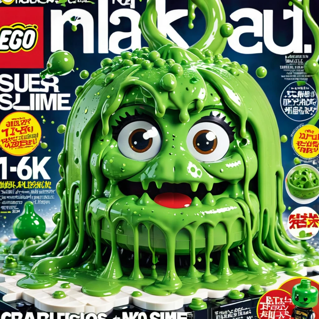 Magazine cover,best quality, very good, 16K, ridiculous, Very detailed,Slime,Made of Lego,