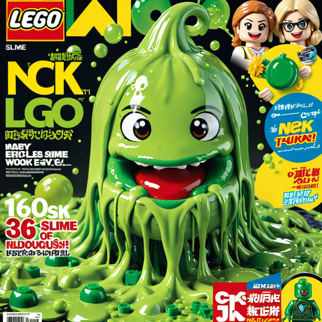 Magazine cover,best quality, very good, 16K, ridiculous, Very detailed,Slime,Made of Lego,