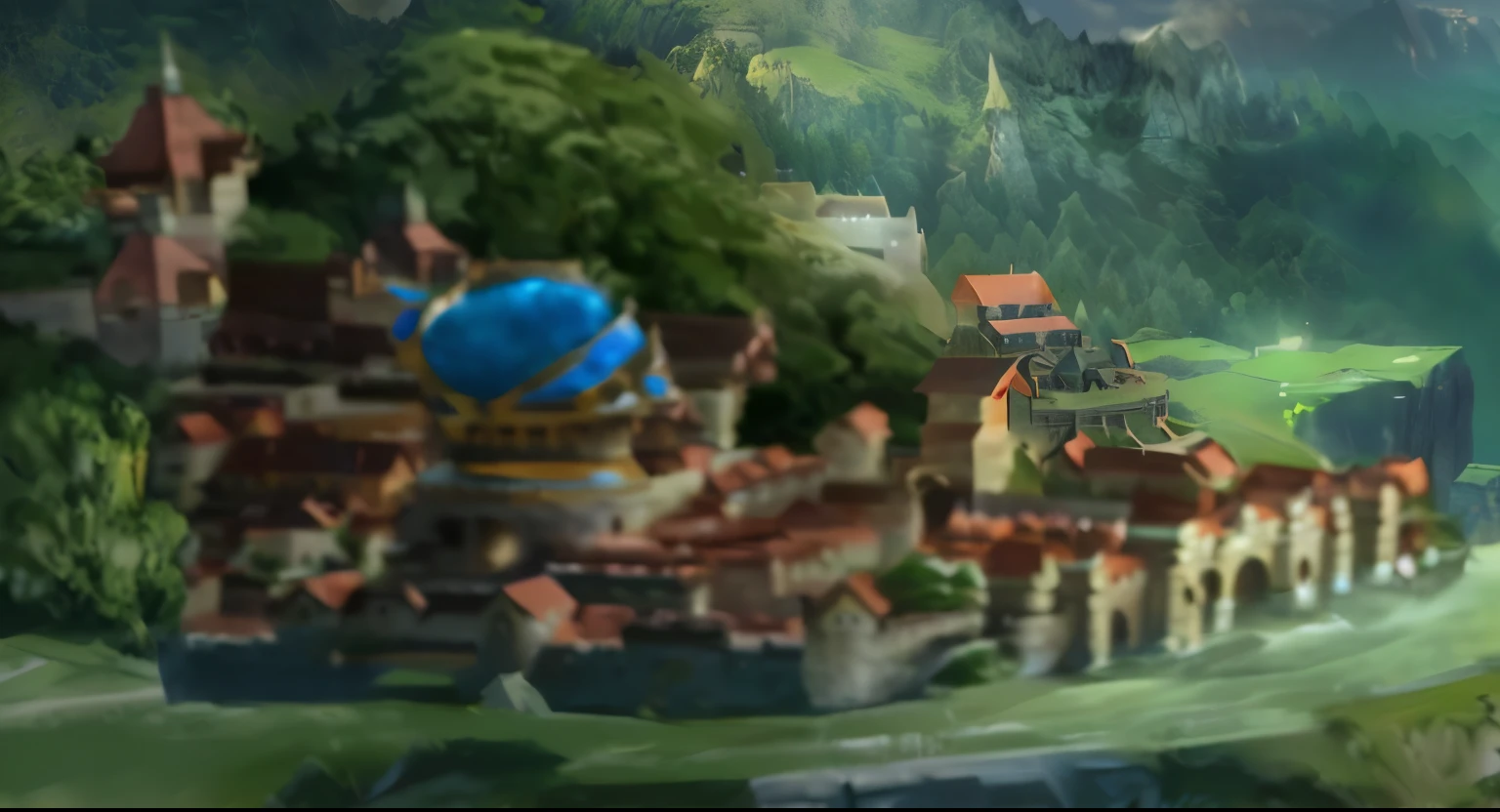 There is a small model of a castle in the middle of the mountain, Town Background, Downtown Background, Medieval city background, Background of Fuxing Port City, odin's stone Arena Background, Distant village background, Pub Background, Arena Background, Game image, matte painting arcane Dota pixar, City ruins background, Palace Background, Dota! Concept Art, Background artwork