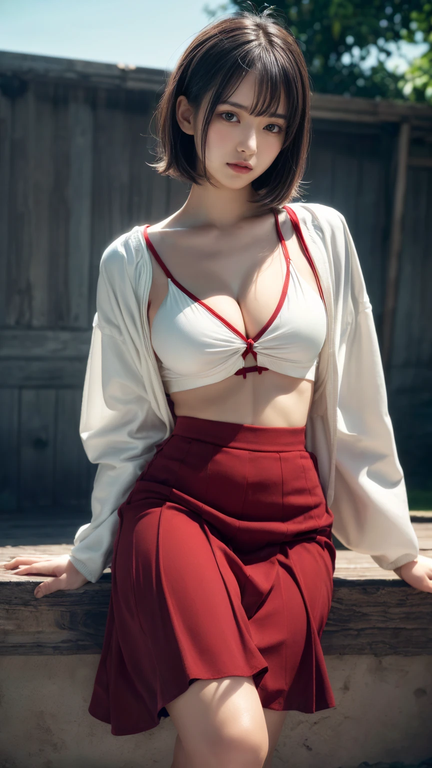 (absurdres:1.3), (highres:1.3), (ultra detailed:1.3),(1girl:1.3), (extremely detailed CG unity 8k wallpaper:1.3), (detailed skin texture, detailed cloth texture, detailed hair texture), (beautiful detailed face, supermodel, pale skin, realistic glistening skin), (RAW photo, best quality), (realistic, photo-realistic:1.4), masterpiece, extremely delicate and beautiful,Amazing, finely detail, extremely detailed CG unity 8k wallpaper, huge filesize, ultra-detailed, highres, absurdres, soft light,rim light, vibrant details, short bob hair, black hair color, Big Natural Color Lip, (perfect body shape), beautiful legs, BREAK (white and red theme:1.4), (fusion of (white kimono tops:1.2) and (red high-waisted maxi length skirt):1.4), (long sleeve:1.3), (kimono-collar:1.2), (red outlines on white kiomno:1.2), (white very short ankle socks:1.2), (Japanese clogs geta:1.2),
crying a little、little smile, Harajuku style、20 year old girl、cute type、ta、open legs