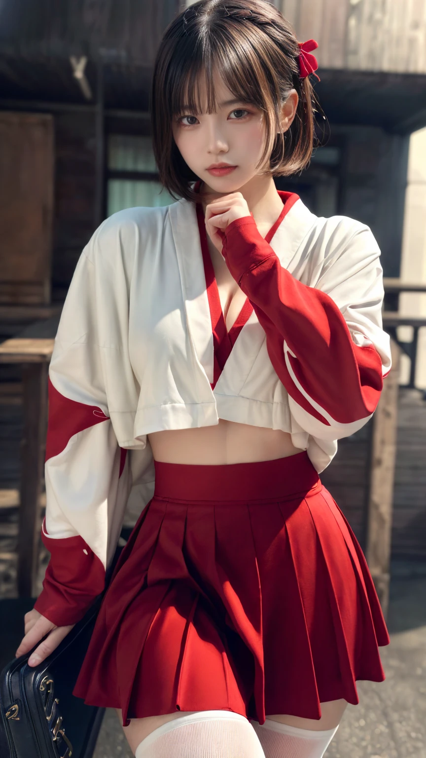 (absurdres:1.3), (highres:1.3), (ultra detailed:1.3),(1girl:1.3), (extremely detailed CG unity 8k wallpaper:1.3), (detailed skin texture, detailed cloth texture, detailed hair texture), (beautiful detailed face, supermodel, pale skin, realistic glistening skin), (RAW photo, best quality), (realistic, photo-realistic:1.4), masterpiece, extremely delicate and beautiful,Amazing, finely detail, extremely detailed CG unity 8k wallpaper, huge filesize, ultra-detailed, highres, absurdres, soft light,rim light, vibrant details, short bob hair, black hair color, Big Natural Color Lip, (perfect body shape), beautiful legs, BREAK (white and red theme:1.4), (fusion of (white kimono tops:1.2) and (red high-waisted maxi length skirt):1.4), (long sleeve:1.3), (kimono-collar:1.2), (red outlines on white kiomno:1.2), (white very short ankle socks:1.2), (Japanese clogs geta:1.2),
crying a little、little smile, Harajuku style、20 year old girl、cute type、ta、open legs