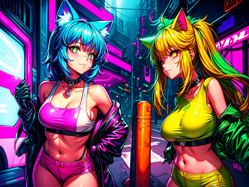 80's Neon Streets and Cat Ear Girls