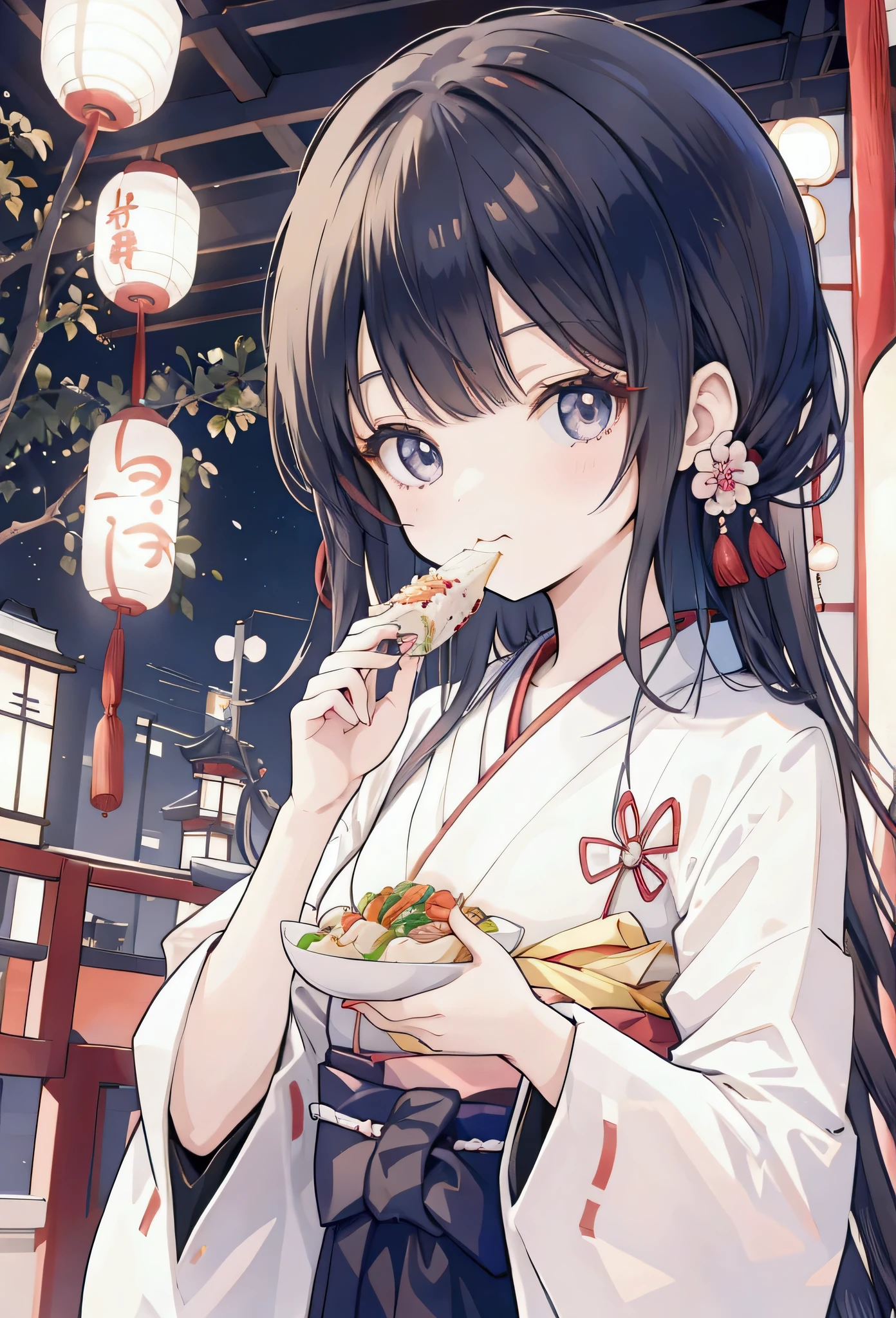 Girl sitting with feathers propped aloft, cap backwards, eating tokoyaki, sauce dripping from her mouth, with a view of the city below, moon on the horizon, (ultra-realistic), {extremely detailed 8k CG unity wallpaper }, expansive landscape photography, (a top view that prioritizes the scenery, (wide open field view), (low angle shot), (high light: 1.5), (high light: 1.5), (light source warm: 1.5), complex details, (iridescent colors: 1.5), (bright lighting), (atmospheric lighting), dreamy, food, landscape