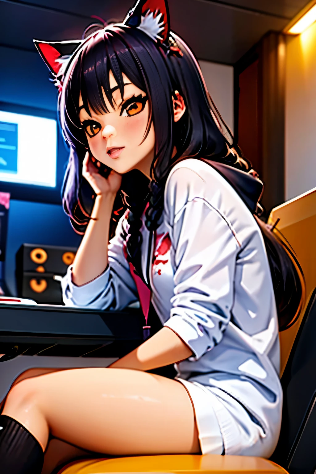 junkotvv anime girl (cat ears) sentada frente a un escritorio de computadora con un controlador de Game, gamer aesthetic, Sala de Games en 2 0 4 0, Sala de Games, Jugar videoGames, Game, Gamer Theme, playing, Streamer do Twitch / ludwig player, Jugar Games de computadora, Estilo de videoGame, Estilo de videoGame, Cyril Rolando y Goro Fujita, profile photo 1024px