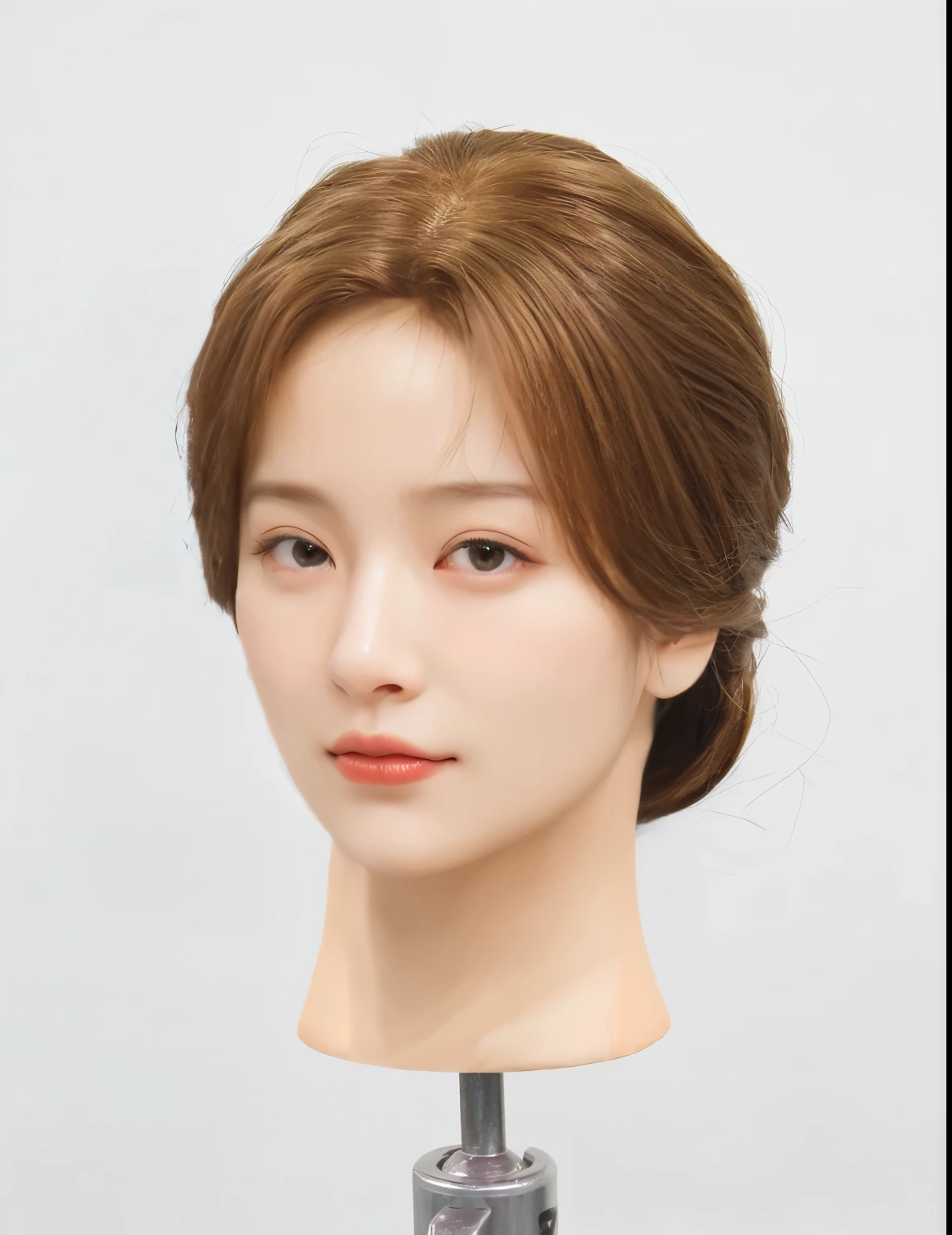 Best Quality, 8k, Masterpiece, (Portrait: 1.3), (photo realistic:1.4), (hyper realistic:1.4), Sharp Focus, looking at viewer, (smoother lighting:1.1), (increase cinematic lighting quality:0.9), realistic lighting, backlighting, light on face, ray trace, (brightening light:1.2), (Increase quality:1.4), sharp detail, (best quality real texture skin:1.4), finely detailed eyes, black_eyes, finely detailed face, 25 year old Korean woman, (Create an image maintaining the original base model hairstyle:1.5), smiling_face