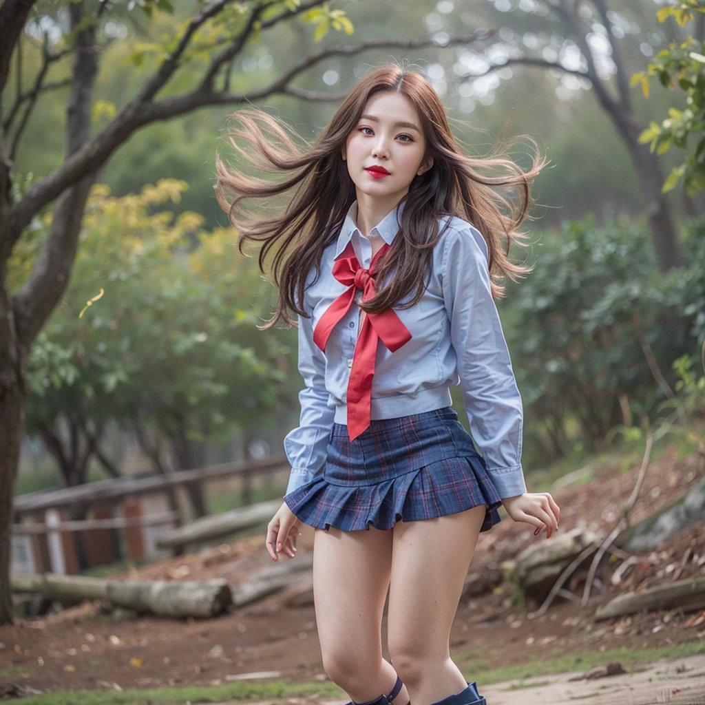 Irene, (best quality, Ultra-detailed), (realistic:1.37), beautiful and detailed face, ultra-realistic texture, delicate face, delicate body, red lipstick, long-lasting colors. high definition, 8K. expression a slight cute smile, NAKED 