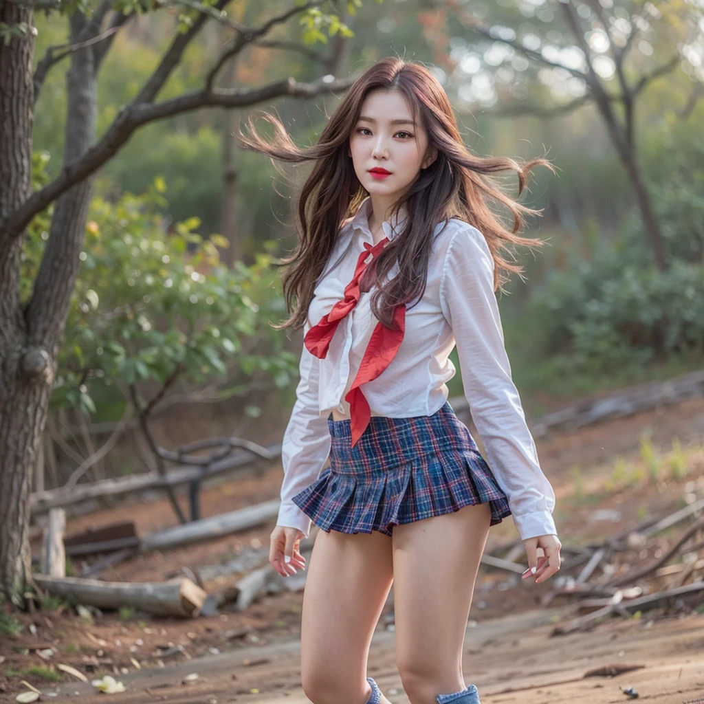 Irene, (best quality, Ultra-detailed), (realistic:1.37), beautiful and detailed face, ultra-realistic texture, delicate face, delicate body, red lipstick, long-lasting colors. high definition, 8K. expression a slight cute smile, NAKED