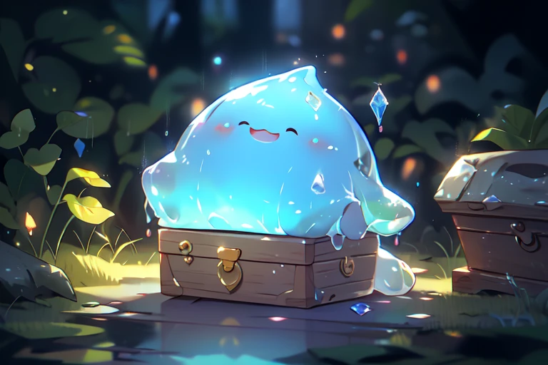 (Slime), adventure, treasure hunter, Treasure Chest, Ancient ruins, Underground Caves, Luminous Crystal