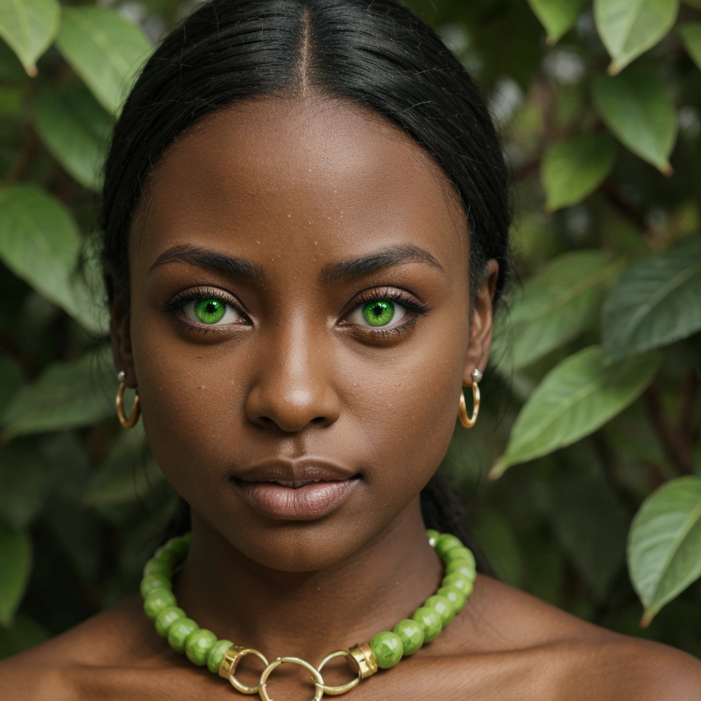 green girl ninja dark skinned,1girl,High Resolution,Jewelry,Green Eyes,
