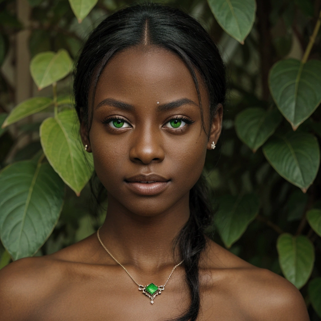 green girl ninja dark skinned,1girl,High Resolution,Jewelry,Green Eyes,