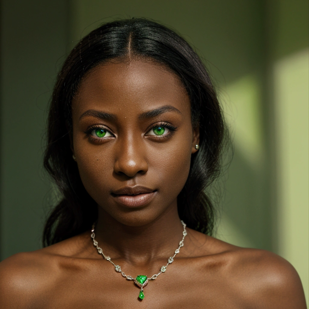 green girl ninja dark skinned,1girl,High Resolution,Jewelry,Green Eyes,