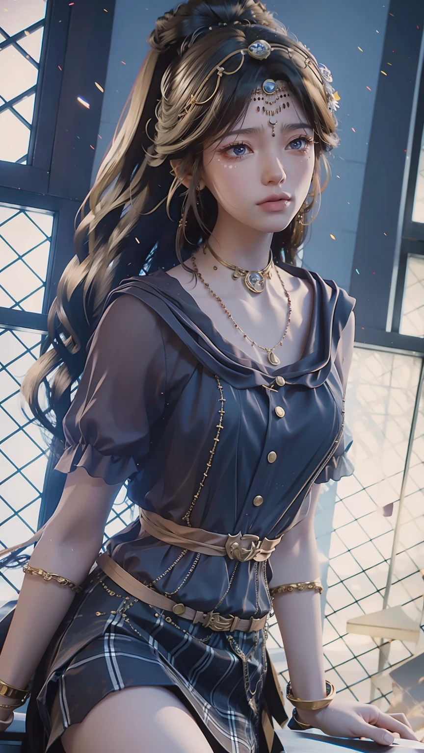 Anime style image of a woman wearing a short skirt and shirt, Attractive anime girl, Smooth anime CG art, Surrealist schoolgirl, Surrealist schoolgirl, Knee-high socks and skirt, Realistic anime girl rendering, Beautiful and attractive anime woman, Practical , Practical anime 3 D style, 3D animation realistic, Beautiful anime high school