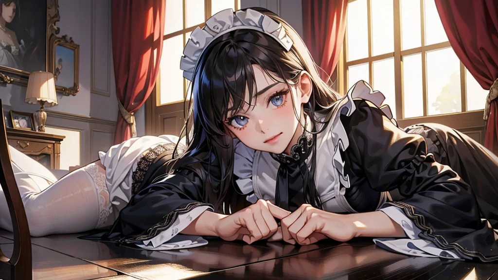 (tmasterpiece, high resolution,ultra - detailed:1.0),1 girl,Young and beautiful women,eye looking to camera,Perfect female body, , Extremely detailed CG,Unity 8k wallpaper,Complicated details, solo person, (skimpy Maid clothes), French Maid Open Uniform, very short skimpy Maid dress, lace stockings, color difference, Depth of field,dramatic shadow, Ray tracing, Best quality, Cinematic lighting, Beautiful young maid, manipulative cunning, sly dominant maid, cruel, deceitful, fake smiles, secretly despite you,
