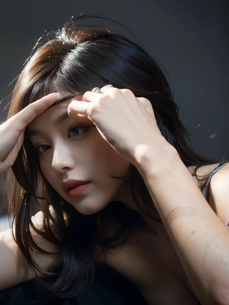 ((((best quality))))、(((Ultra-precision CG16K wallpaper)))、(((masterpiece)))、(((very detailed)))、(((super extreme detail)))、1people'girlature woman、24-year-old female、((japanese face))、((very beautiful face))、((My Shiraishi:1.5))、((semi long straight hair:1.3、blunt bangs))、(shiny brown hair)、beautiful and delicate eyes、brown eyes、raised an eyebrow、high nose、small nostrils、small mouth、seductive lips、beautiful breasts、((C cup size breasts))、split、plump body、(chubby body type)、perfect proportions、complete anatomy、perfect composition、Beautiful detail shading、beautiful natural light、Light with beautiful details、Depth of recorded boundary、(((high saturation)))、(((really:1.9)))、((vivid:1.5))、((edge:1.6))、((beautiful skin))、((skin texture))、((reallyな皮膚感))、(((cowboy shot、femur:1.5)))、((overhead view:1.8))、((Open mouth and surprised face:1.4))、(eyes looking at me:1.5)、day bedroom、bright sunshine、natural light、(((Lie down on your back in bed:1.6)))、(Supine posture:1.5)、(((open front shirt_white clothes、panties_white clothes:1.6)))、((earring、wearing a necklace:1.3))、