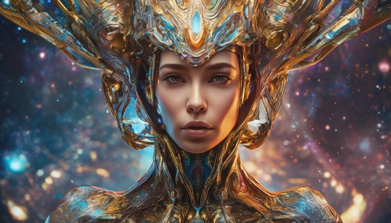 Future female high-dimensional aliens from another dimension，Cosmic，Powerful magic from an unknown dimension，Front bust，Busts and hand portraits，Frontal image，