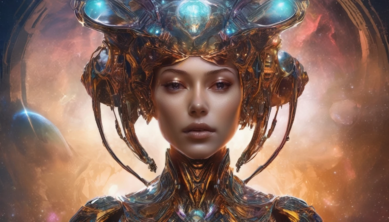 Future female high-dimensional aliens from another dimension,Cosmic,Powerful magic from an unknown dimension,Front bust,Busts and hand portraits,Frontal image,