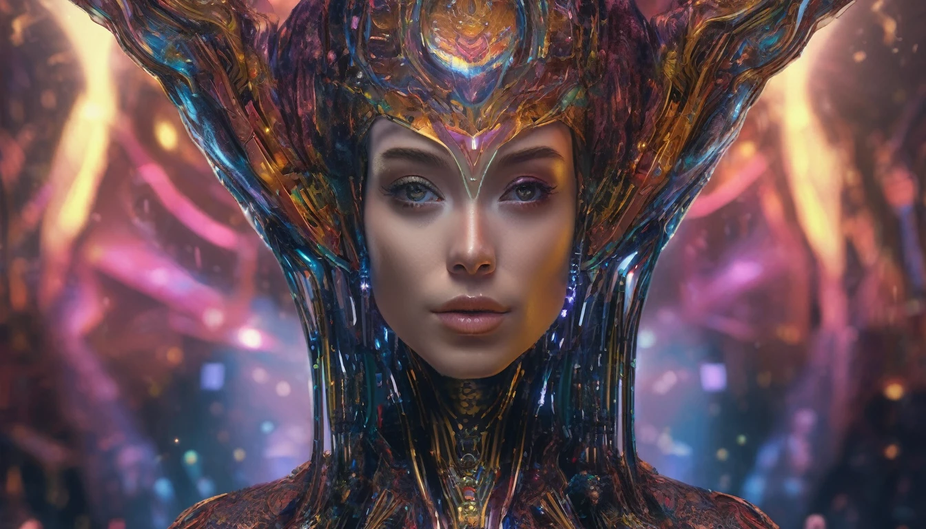 Future female high-dimensional aliens from another dimension,Cosmic,Powerful magic from an unknown dimension,Front bust,Busts and hand portraits,Frontal image,