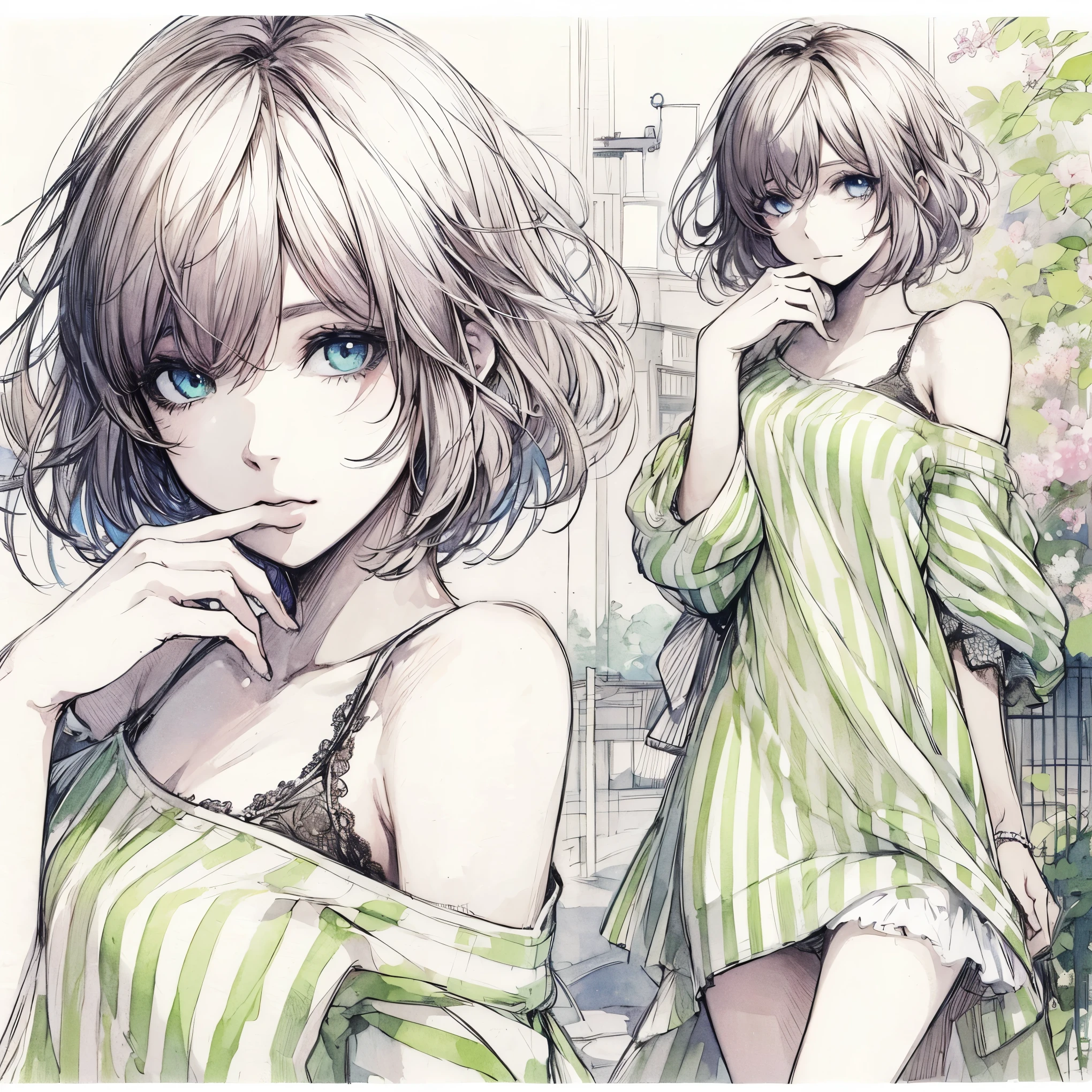 Official art using high-quality hand-drawn watercolor sketch techniques. (best quality,4k,8k,highres,masterpiece:1.2),ultra-detailed,beautiful detailed eyes,A girl with beautiful eyes, everyone, beautiful anime girl, cute anime girl, smooth anime art, anime style, elegant colors, soft lighting, delicate beautiful eyes, very coquettish, (beautiful large breast:1.2), (correct hands:1.2),