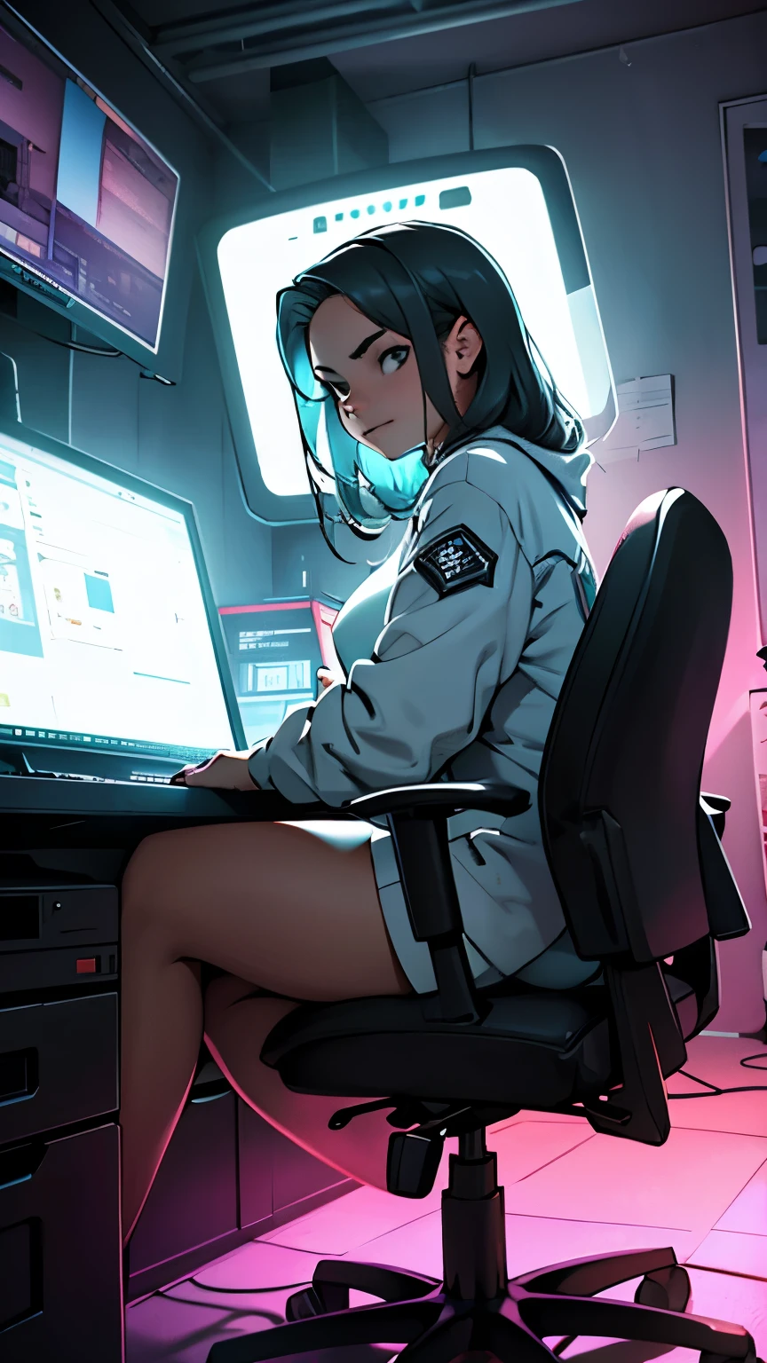 Uma garota de 16 anos, hacker and rebel technology expert who fights against oppressive systems and for  of information. She is in her cozy and relaxing room