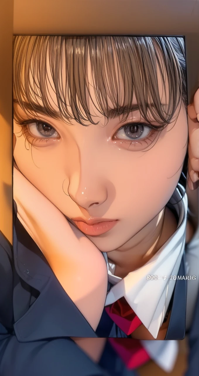 (8k,Photorealistic, masutepiece, Best Quality, Raw photo:1.3)、1woman in, 25years old,Solo,school girl, Long hair, Brown hair, Detailed beautiful face, alluring face, (Detailed beautiful brown eyes:1.2), medium breasts,(loose suit, sheer Skirt :1.35), ( Perfect body skinny beauty: 1.4),( temptation Pose:1.3), (Looking at Viewer, front view,eyes focus:1.2), Detailed background, (sunset:1.2), classroom,fine detailed, intricate detailes, Ray tracing, depth of fields, seductive smile,classroom,