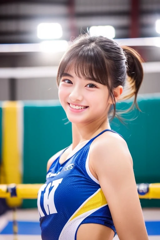 (((Highest quality)))　((masterpiece))　((Real beautiful girl))　 Talented Girl　(Cute face)　clear　((Ba　Appearance like an idol　No sleeve　Bloomers　volleyball　Sportswear　gym　Large Venue　smile　Short hair
