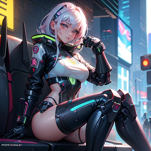 There is a woman with large wet marked breasts in a futuristic outfit posing for a photo, chica cyborg, linda chica cyborg, Cyberpunk anime girly girl, Cyberpunk anime chica mech, Chica cyberpunk, sci-fi female, Wojtek FUS, Cyberpunk beautiful girl, WLOP. scifi, cyberpunk 2 0 y. o Model girl, girl in mecha cyber armor, seductive cyberpunk dark fantasy, cyberpun anime girl I can see her 