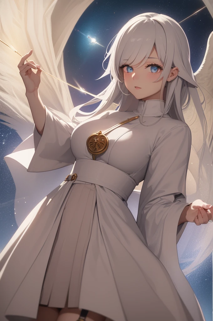 Fantasy RPG character, 26-year-old woman, White Mage, Healing magic user, Cleric, Angel, White robe, ((anime)), ((best qualtiy, 8K, tmasterpiece:1.3)), Focus:1.2, perfect figure beautiful woman:1.4, 1woman, cowboy shot, look at viewer, eyes facing the camera, incredibly absurd, beautiful and cute woman, showcasing top-quality craftsmanship, cute, neat,pretty