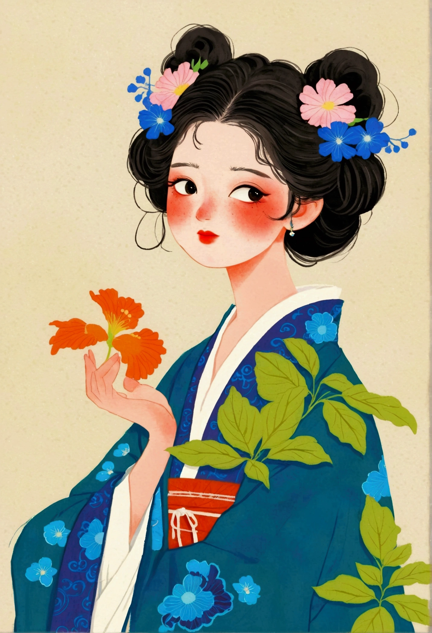 There was a lady with a flower in her hair, Mei Qing's detailed paintings, tumblr, Ukiyo-e, palace , a girl in Hanfu, A beautiful artistic illustration, Beautiful character painting, artwork in the style of Gu Weiss, Gu Weiss, Nice illustration, Hanfu, Ancient Chinese beauties, Chinese Art Style, Beautiful digital illustrations