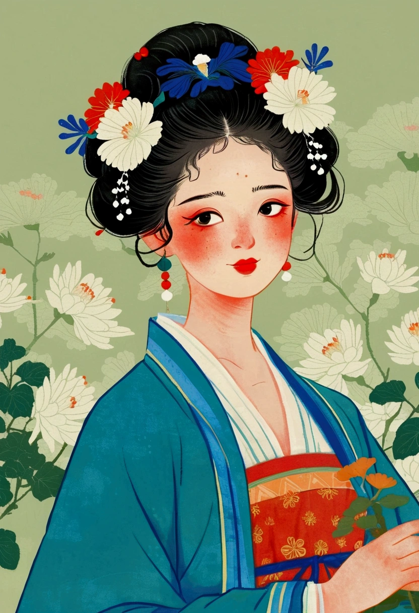 There was a lady with a flower in her hair, Mei Qing's detailed paintings, tumblr, Ukiyo-e, palace , a girl in Hanfu, A beautiful artistic illustration, Beautiful character painting, artwork in the style of Gu Weiss, Gu Weiss, Nice illustration, Hanfu, Ancient Chinese beauties, Chinese Art Style, Beautiful digital illustrations