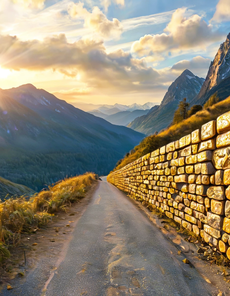 prospect:A fox,Pushing a cart of gold bricks towards me,Gold, silver and jewels are piled up like mountains on both sides of the road;
background:Mountains of gold,Towering style:HD style,Ultra-high resolution,8k;
mood:happy,Full of reverie,Best picture quality:Close-up light:Sunlight,The sky is blue