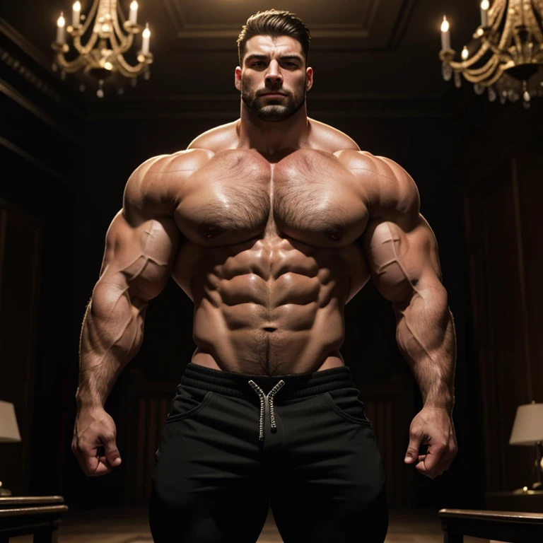 a very handsome, massively muscular man with massively large muscles, with a massively large, muscular and defined body, in a completely dark room