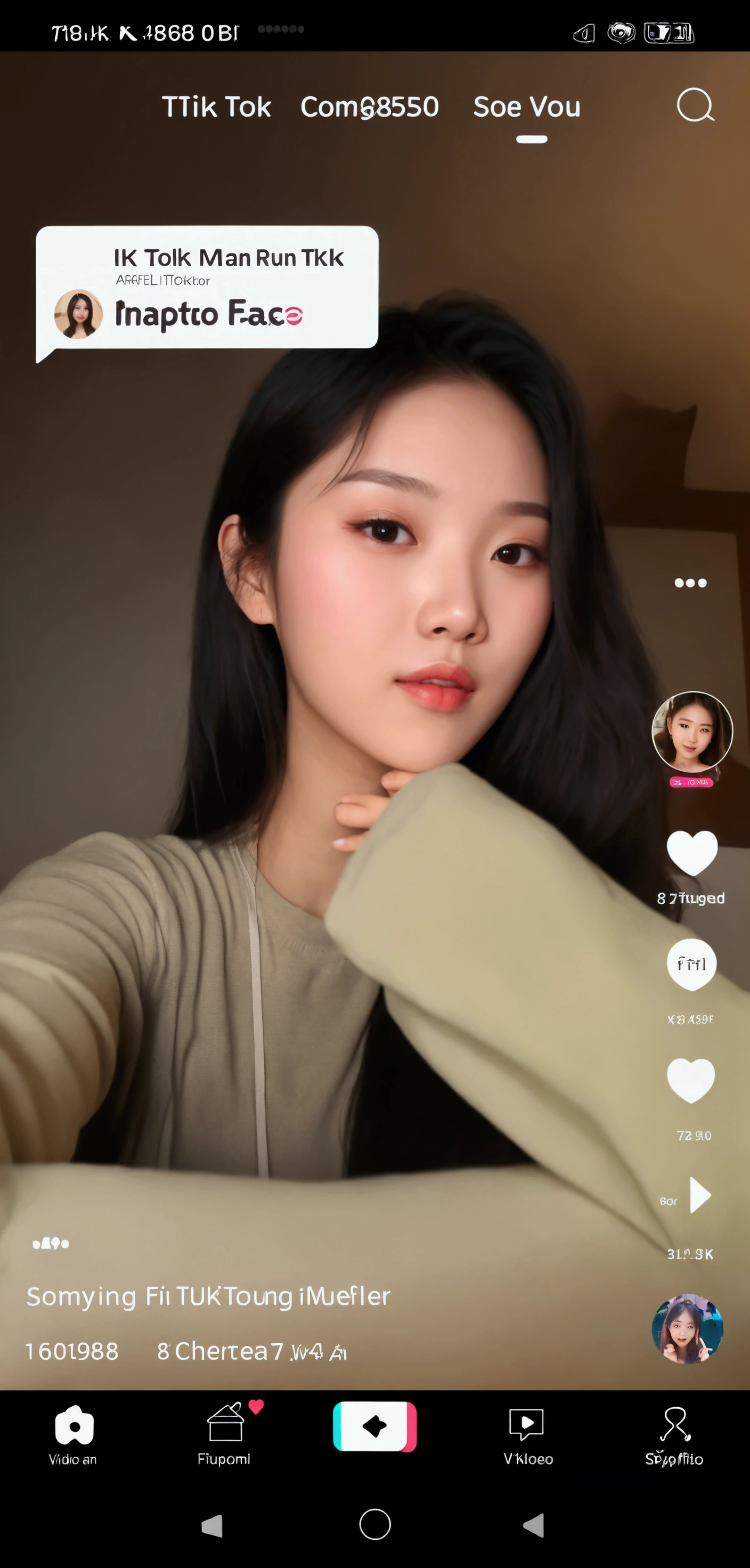 arafed woman with a phone showing a selfie of herself, tiktok video, 8k selfie nude photograph, ruan cute vtuber, face with artgram, highly realistic. live cam, trending on tiktok, young cute wan asian face, instagram model, selfie of nude a young woman, gorgeous chinese model, instagram filter, tiktok, low quality video