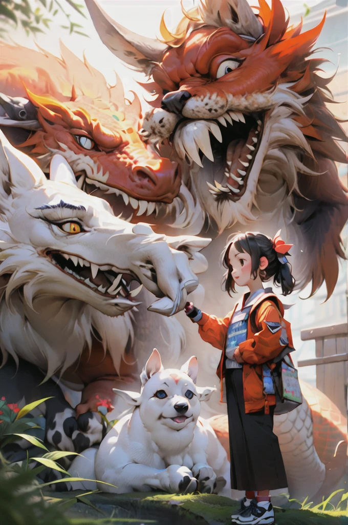 girl, Letterbox, Holding, Outdoor, bird, Are standing, cloud, One boy, arms, From behind, null, cloudy null, animal, Holding arms, Eastern Dragon, monster, 1Other, Have, fog,