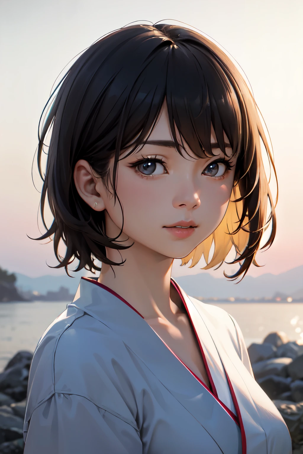 最high quality、masterpiece、超High resolution、(Photorealistic:1.4)、Highly detailed CG Unity 8k wallpaper、Detailed and complex、original、High resolution、Raw photo、(Perfect figure)、Detailed and complex,、Soft Lighting、high quality、Film Grain、Depth of written boundary、Hmph、Ultra-realistic、Color Grade、Dynamic Pose、Portrait、Japanese、Laughter、Lips、short hair、Front View Viewer、Natural soft light、With a girl、20-year-old、Whole Body Ezbian、solo、 student、University、cute、Beauty、Inconspicuous、Cold light 12000K \\ 、detailed and realistic、Skin Texture、Ultra-detailed、リアルなSkin Texture、(dramatic、信じられないほどのmasterpiece:1.3)、Browsing Caution