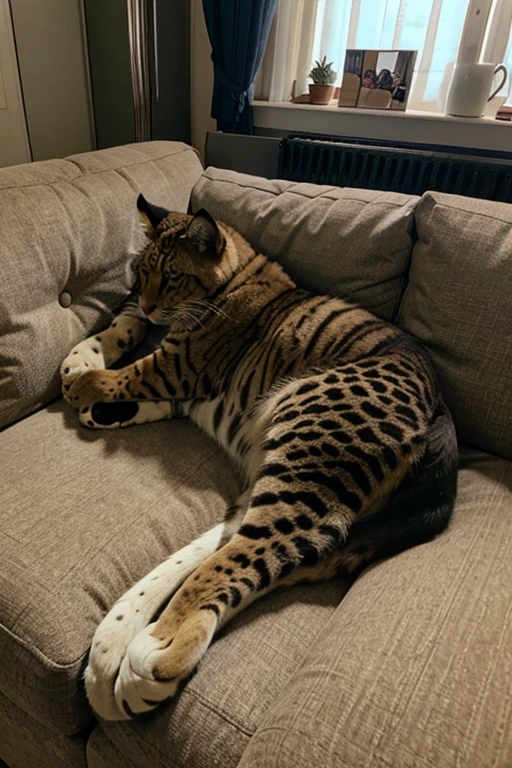 image of a fluffy big cat lying on the sofa