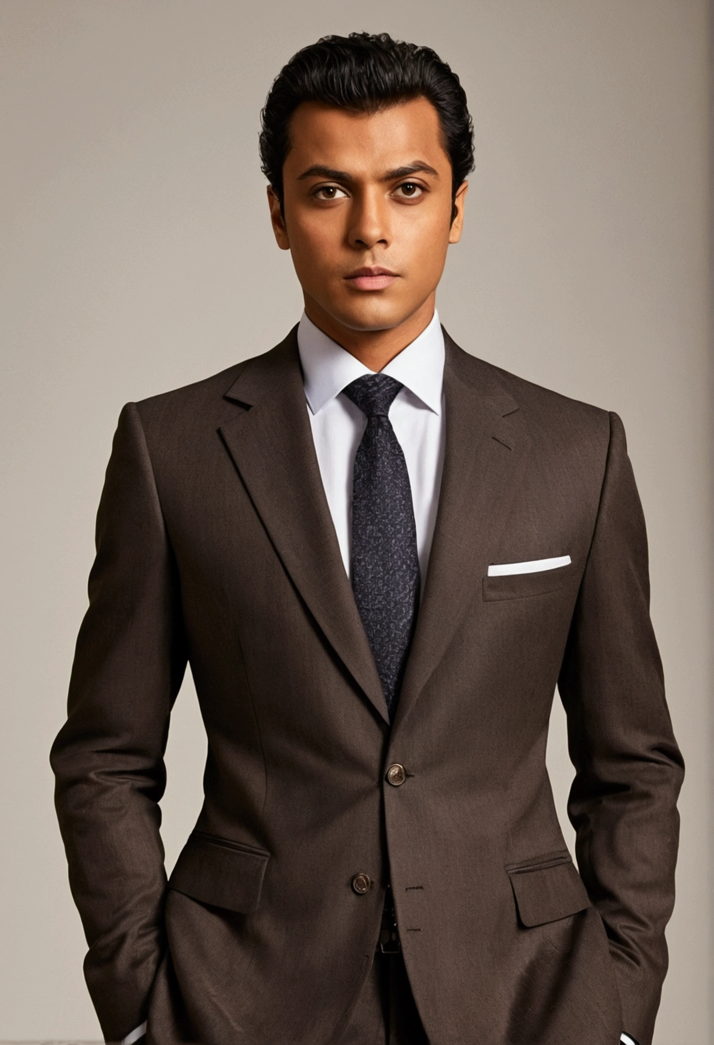 ali**: A brilliant detective, slim, with sharp features and deep brown eyes, he wears an elegant suit that reflects his professionalism.
