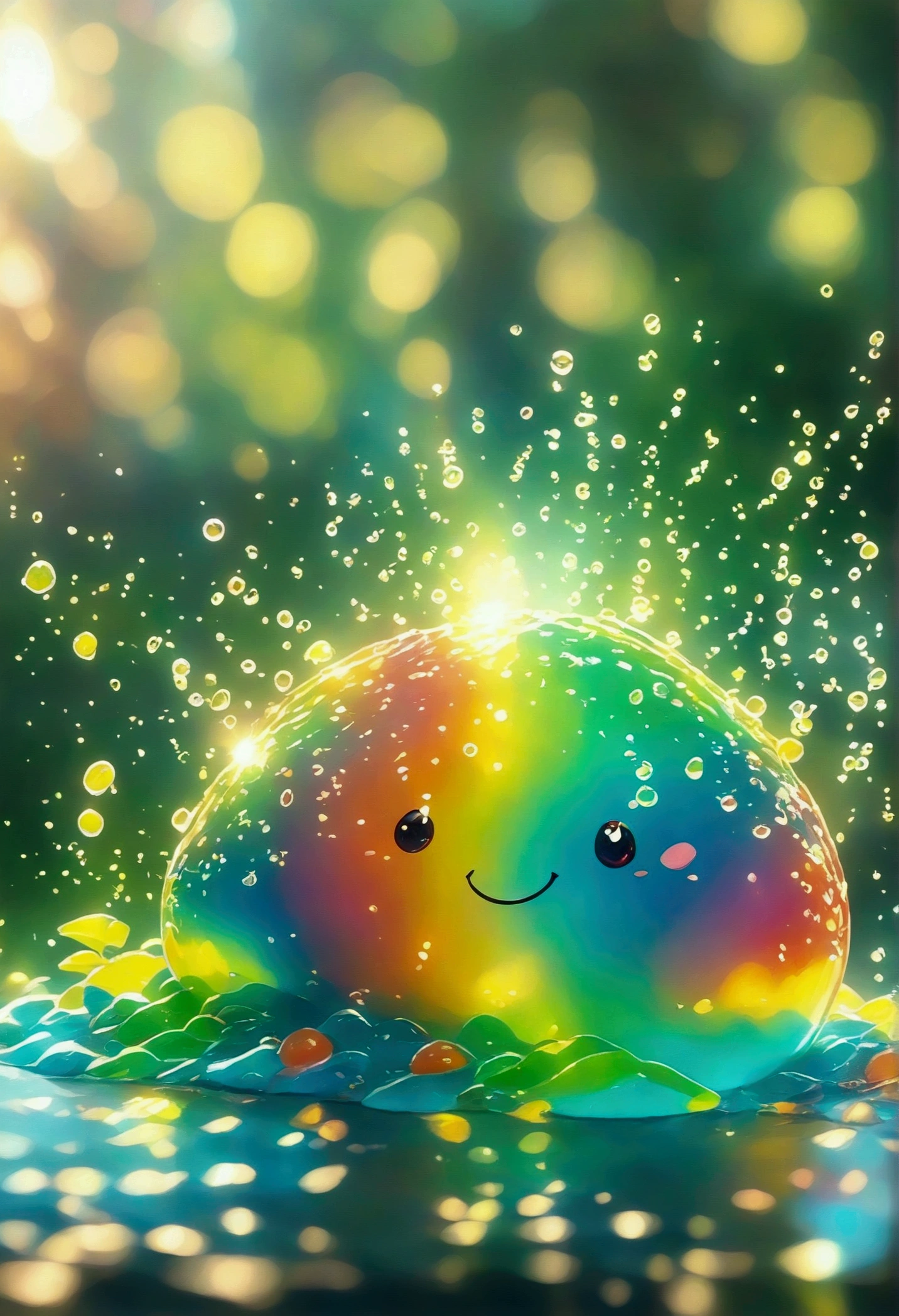 Rainbow slime, Sunlight, Water splash, 