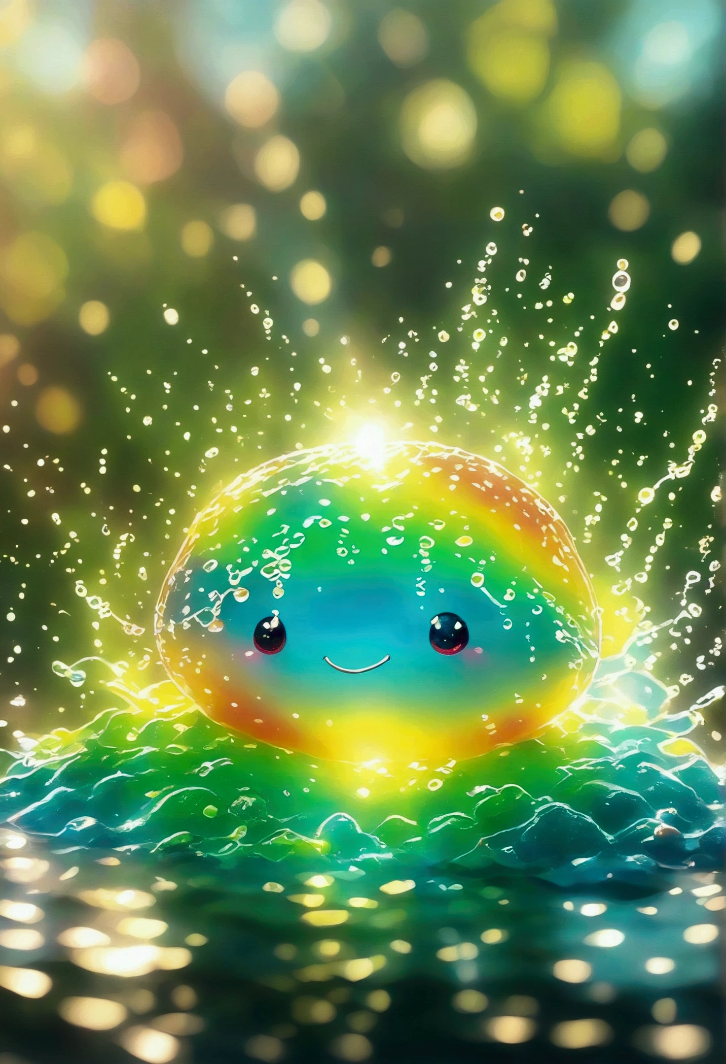 Rainbow slime, Sunlight, Water splash, 