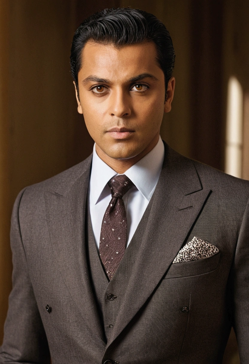 ali**: A brilliant detective, slim, with sharp features and deep brown eyes, he wears an elegant suit that reflects his professionalism.