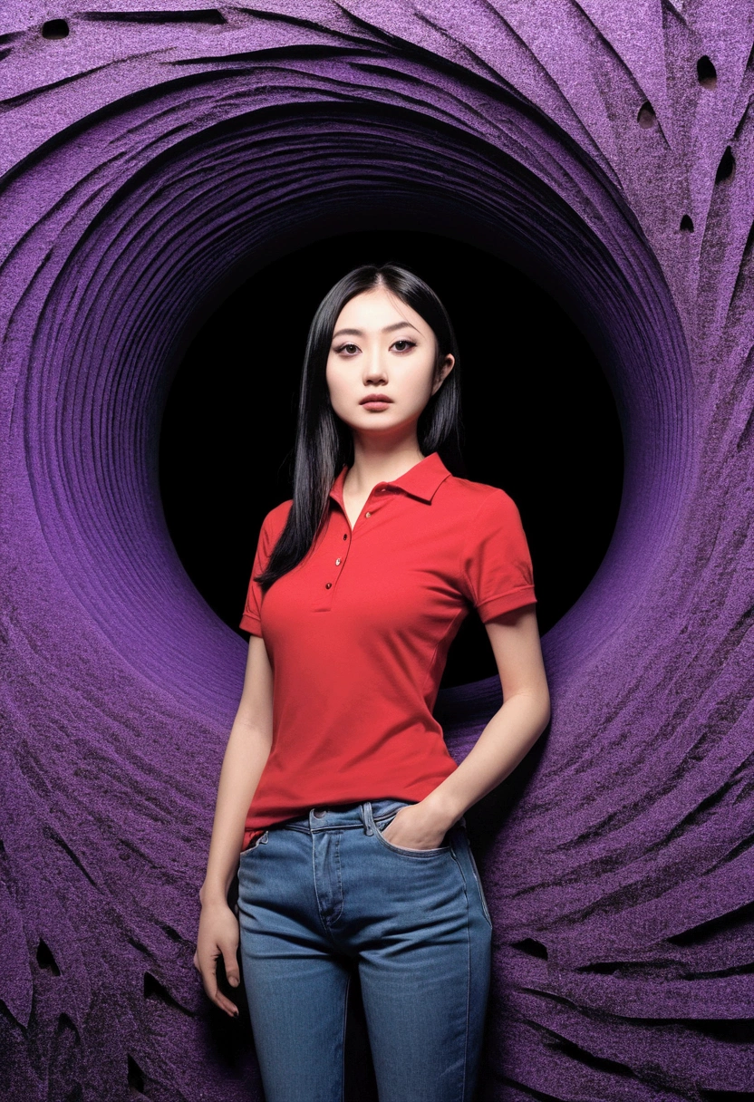 MASTERPIECE a woman in a red shirt standing inside of a purple hole, junji ito's uzumaki, junji ito artwork, subtle junji ito, ito junji art, in style of junji ito, art style of junji ito, junji ito style, vertigo comic, style of satoshi kon, junji ito undertones, by Junji Ito