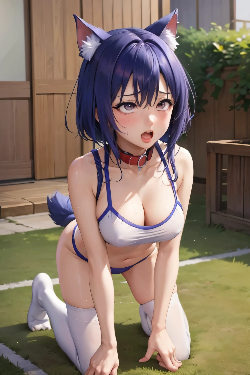 Haruna Sairenji、To Love-Ru、Blue Hair、Bobcut、Hairpins x 2、Show your forehead、high school girl、White gym clothes、Bloomers、Soaking wet、Wet gym clothes、Sheer gym clothes、You can see through the bra、See-through underwear、first round、Embarrassing、blush、Watery eye、Moist eyes、(((SFW、sound、Highest quality、first-clasasterpiece、Normal body、8k、Detailed face、Ultra-precision、Normal hand、Normal finger、5Finger、Highest)))、Full body view、School、Backyard of the gym、heavy rain、Outdoor、On all fours、Dog collar、Lock、リード付きfirst round、犬のfirst roundを付けられた、first roundにLock、リードのLockを引っ張られている、first roundのLockを引っ張られている、first roundのリードを牽かれてOn all foursで歩いている、On all foursで散歩、first roundのLockが張っている、Threatened、Being at the mercy of、Scared、Rotor in pants、The rotor is vibrating、She is turned on by the vibration of the rotor.、On the verge of orgasm、Hold back the climax、Ahegao