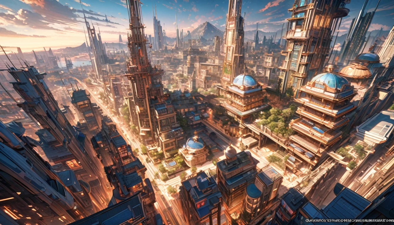 masterpiece, 8K, best quality, Very detailed, prosperous scenery & A bustling dream town with high-tech buildings
