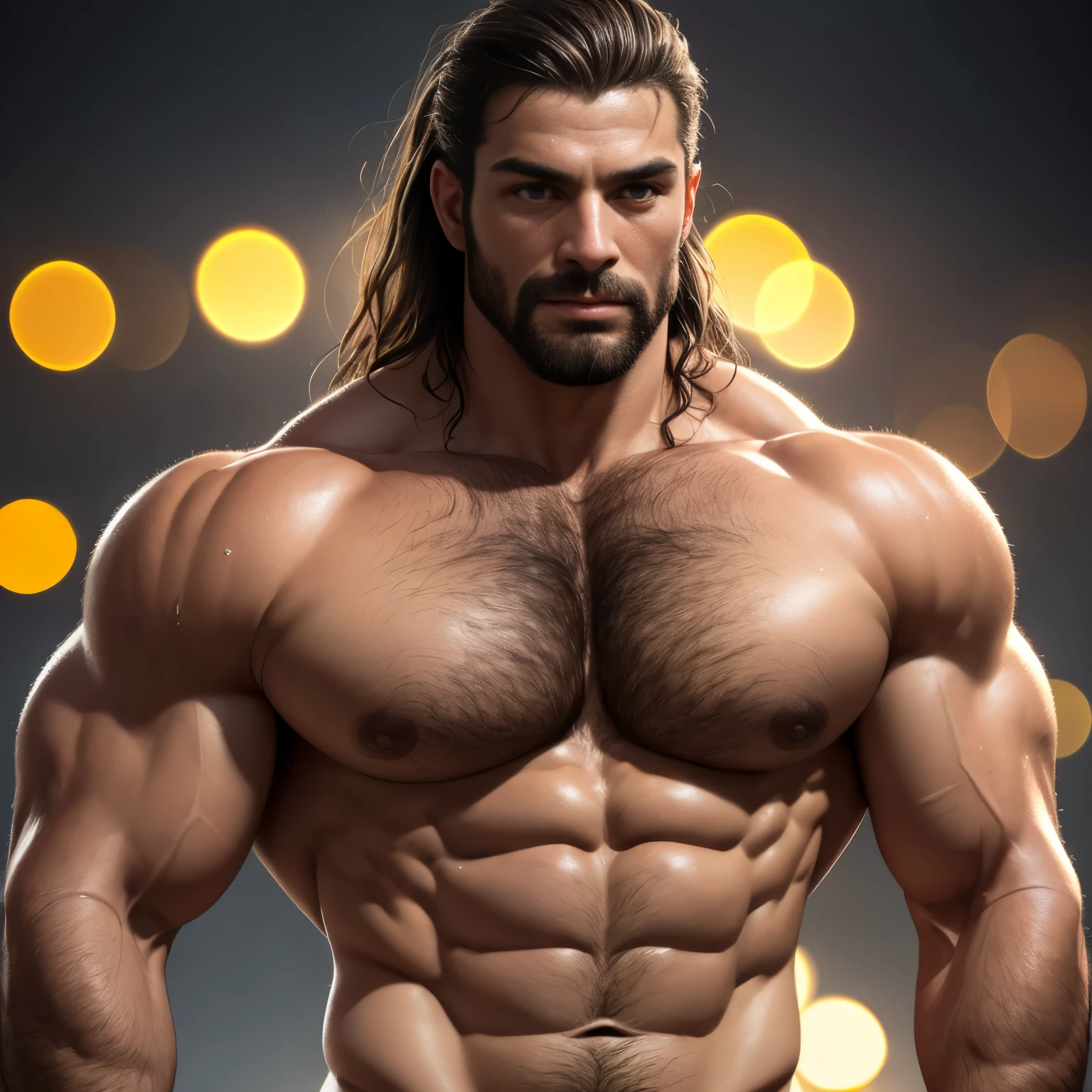 a macho man, huge muscular body, close-up bust, transparent skin, hairy body, wet body, armpits, tanned skin, massive pectorals, muscular chest, wide shoulders, (best quality,4k,8k,highres,masterpiece:1.2),(realistic,photorealistic,photo-realistic:1.37),ultra-detailed,HDR,UHD,studio lighting,ultra-fine painting,sharp focus,physically-based rendering,extreme detail description,professional,vivid colors,bokeh,portrait, detailed background