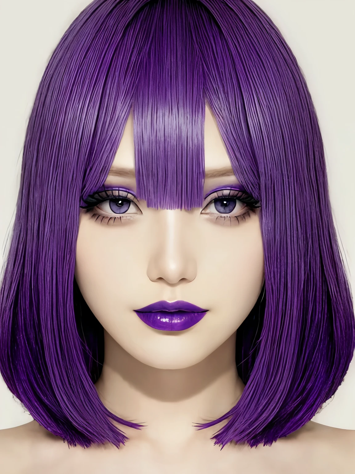 1girl, purple fringe, purple lips