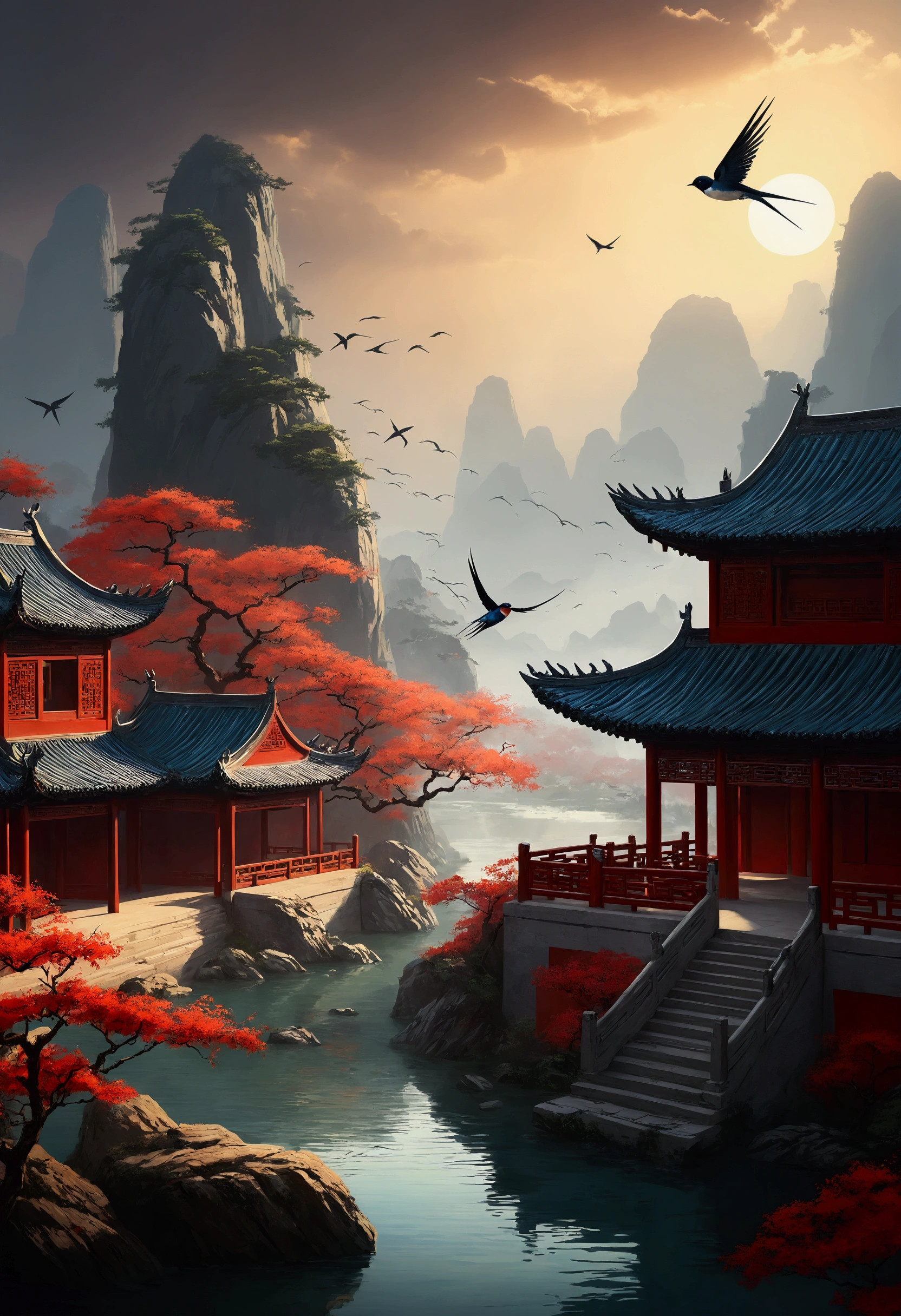 Chinese style landscape swallow