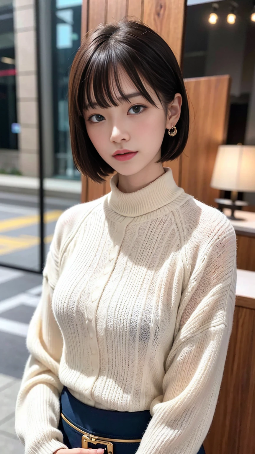 (8k, RAW Photos, Highest quality, masterpiece: 1.2), Very detailed, Super Resolution, (Genuine, Genuine photos: 1.37), Portraiture, High-resolution RAW color photos, Professional photos, とても細かくて美Shii, Very detailed, 8k wallpaper, Amazing details, Large file size, Official Art, Very detailed CG Unity 8k wallpaper, Very detailed beautiful girls, Very detailed faces, Very detailed目, Very detailed肌, Very elaborate fingers, Very detailed鼻, Very sophisticated mouth, Perfect Anatomy, Detailed Background, Detailed clothing, One Girl, (20:1.2), 20th Generation, cute Girl, Realistic body, , White skin, Glowing Skin, the body is slim, Black Hair, short hair, (Blunt bangs: 1.2), cute, like々Shii, かわいらShii顔, Realistic Face, Delicate eyes, Sale Eyes, ( (Stylish winter clothes)), ((wonderful)), ((((short hair)))), Earrings, Looking into the camera, Cowboy Shot, I'm looking forward to, Standing posture, Contrasting, Dynamic Lighting, C cup breasts,